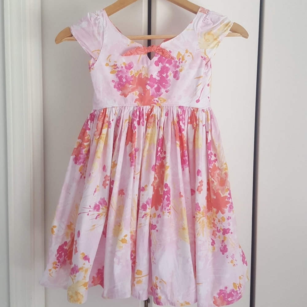 Girls Pink Floral Party Dress with Yellow Accents